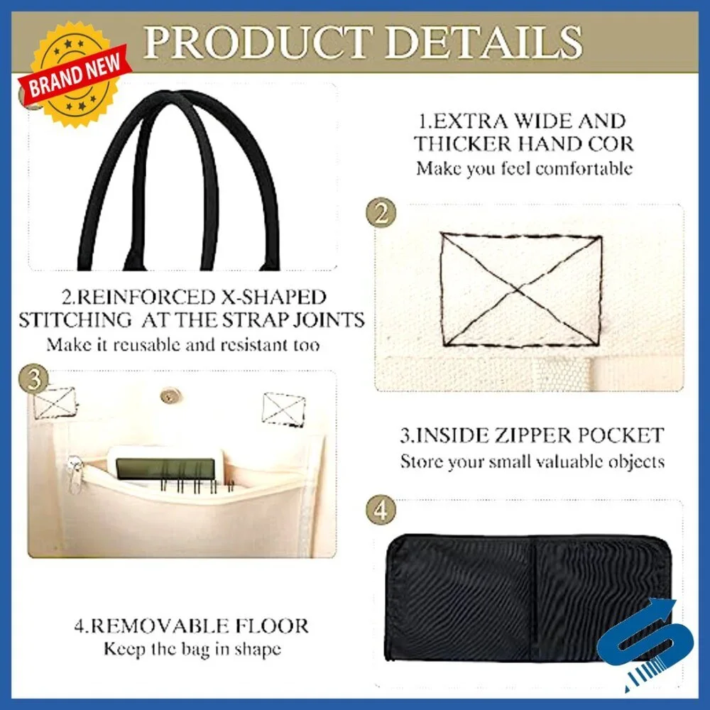 Canvas Tote Bags with Zipper Pocket Elegant Gift Set of 10 Reusable